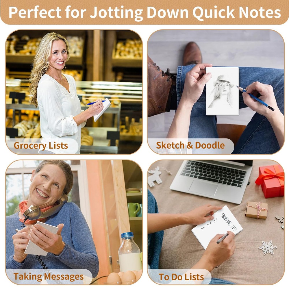 Hoiny Note Pads 4x6 In, 10 Pack Blank Server Notepad, 50 inches, White