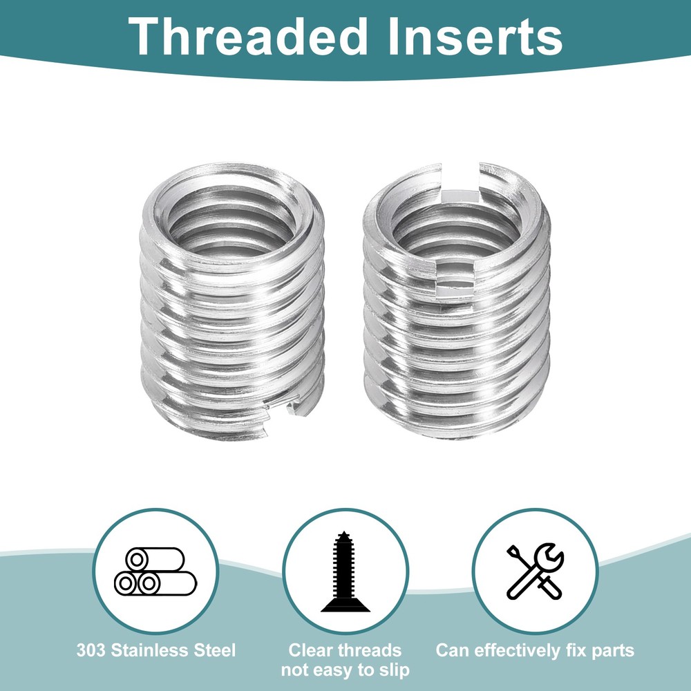 10Pcs Threaded Inserts, M8-1.25x12 & M10-1.5x12 Thread Repair Insert