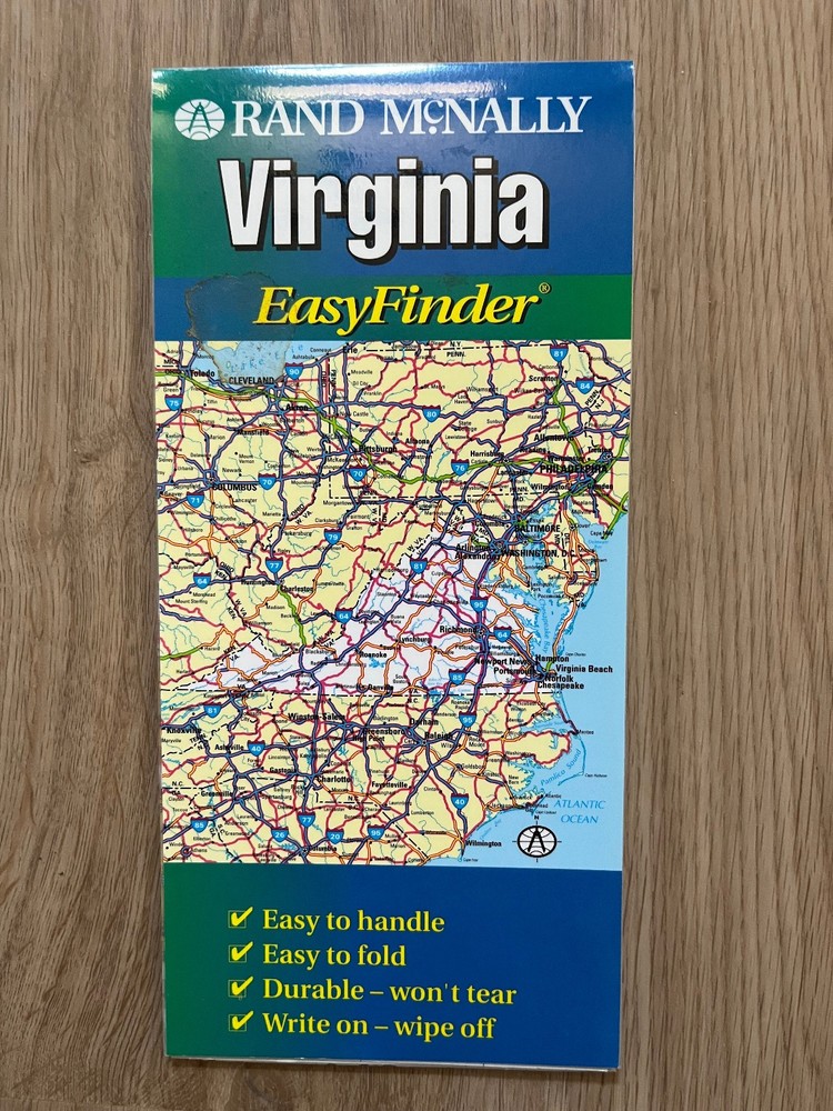 Rand McNally Easy Finder Map Virginia Foldable Packable 1998