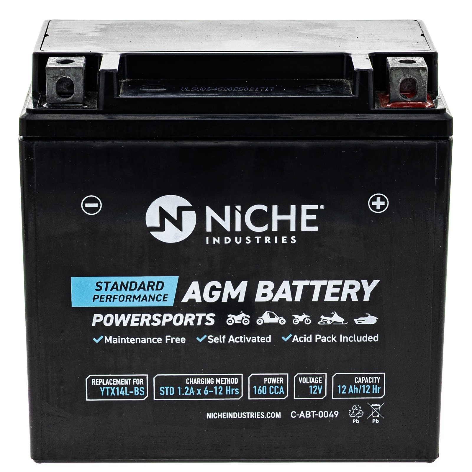 NICHE AGM Battery YTX14L for Harley Davidson Sportster XL883L XL1200C XG500