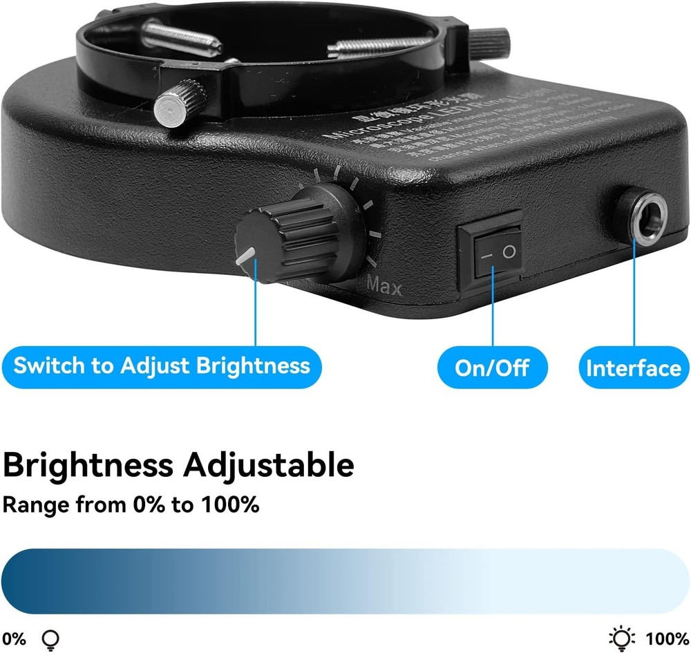 144 64 LED Ring Light Illuminator for Stereo Microscope, White Adjustable Ring L