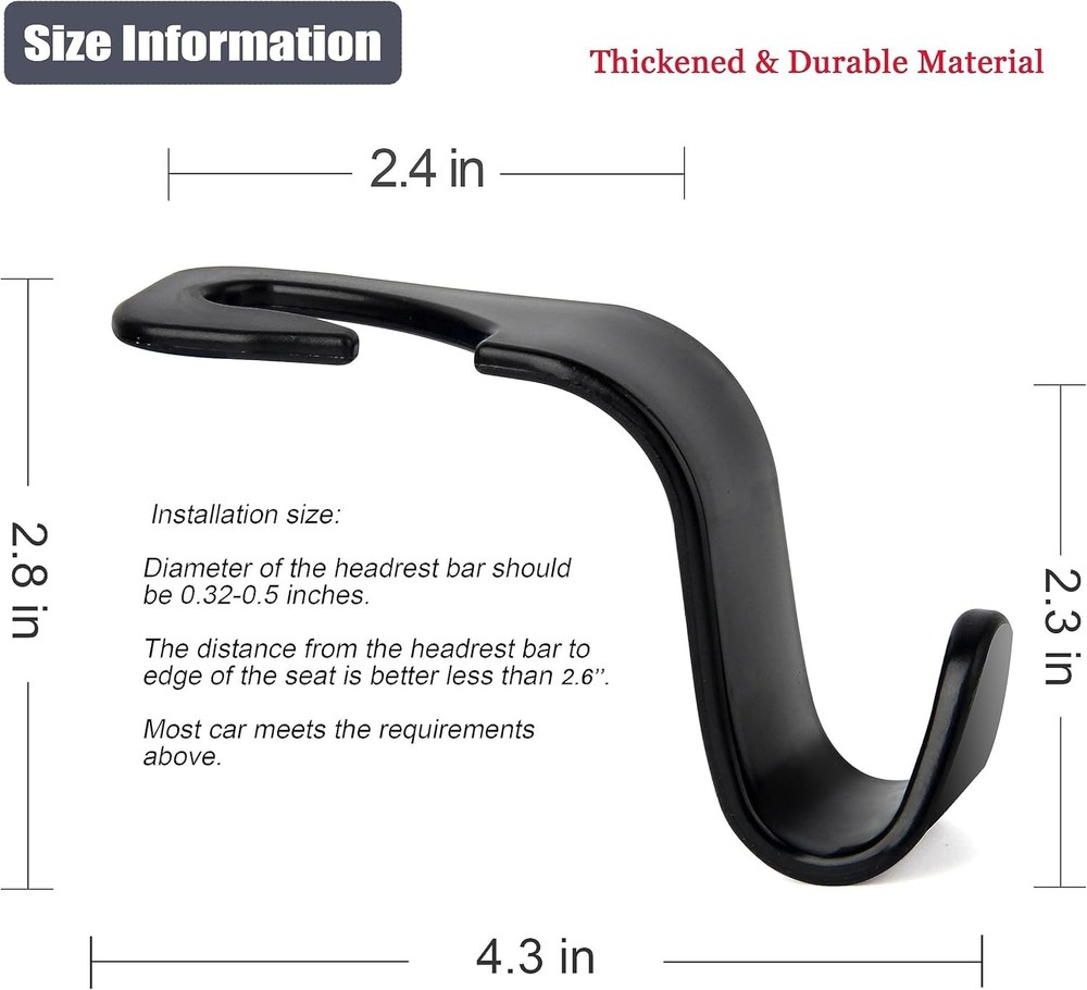 Durable ABS Car Headrest Hooks 4 Pack - Space-Saving Hanger for SUVs & Trucks