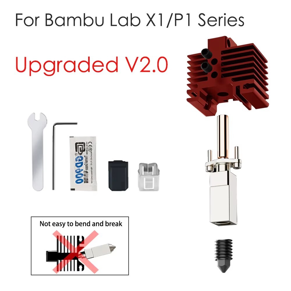 For Bambu lab P1P/P1S/X1/X1C 3D Printer Hotend Kit Extruder Brass Nozzle Replace