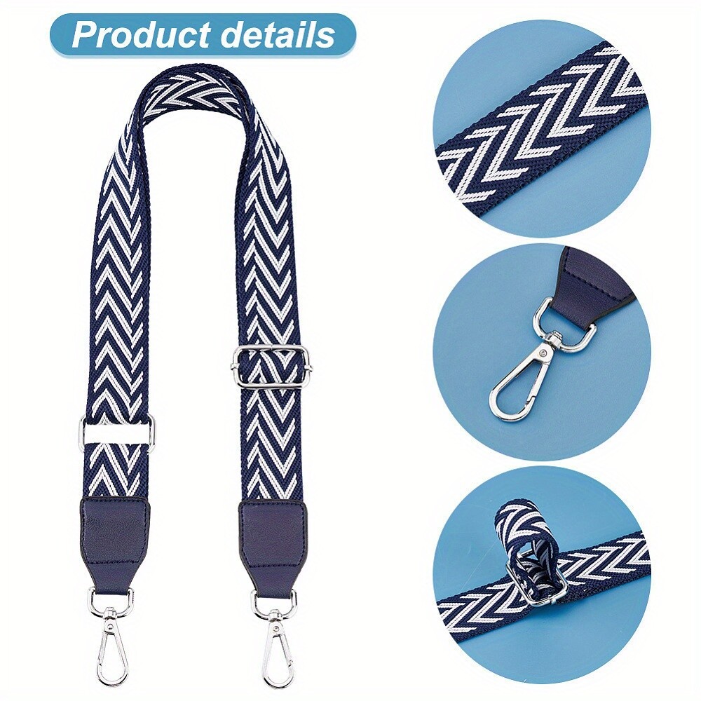 1pc Wave Pattern Adjustable Cotton Bag Straps with Alloy Swivel Clasps Blue