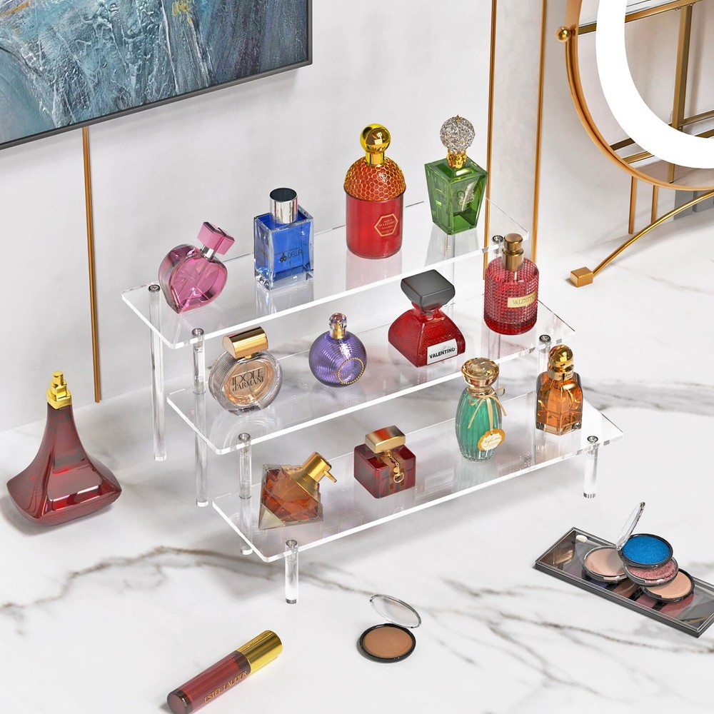 3 Tier Acrylic Display Risers,Large Perfume Organizer Stand,Risers Display Stand