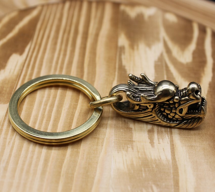 1 Pc Solid Brass Dragon Keychain Keyring Brass Keychain Pendant Keychain Gift~