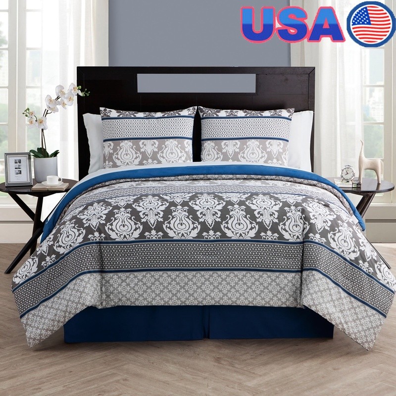 8 Piece Damask Bed in a Bag Set Soft Microfiber Comforter Machine Washable New