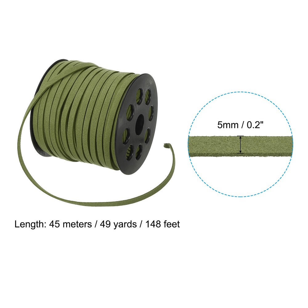 Suede Lanyard String with Roll Spool 50 Yard, Flat Microfiber Cord, Army Green