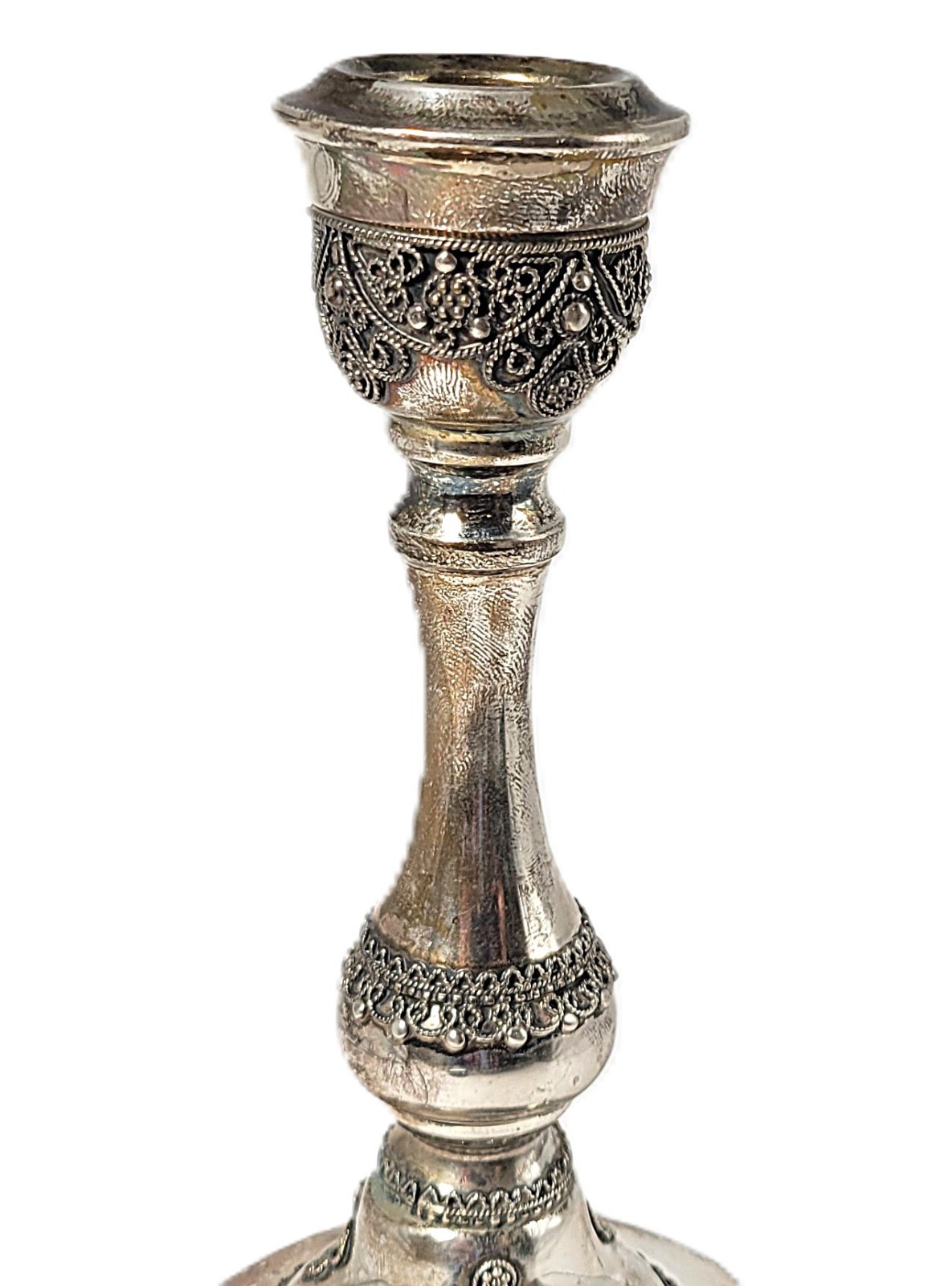 RARE Pair of Jerusalem Shevach Bros Filigree Sterling Silver Candlestick Holders