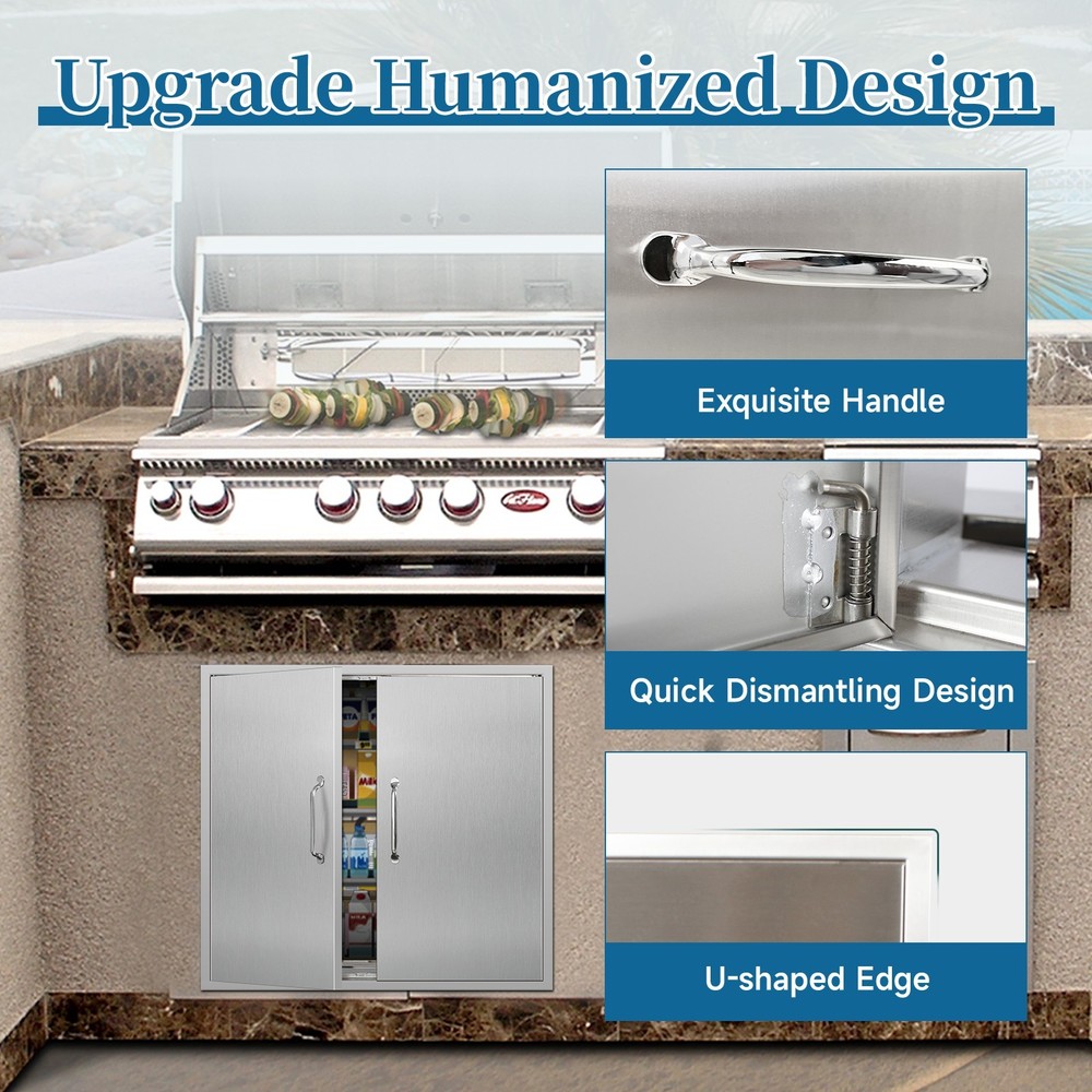 Outdoor Kitchen Doors with Handle Stainless Double Access Flush Mount Door