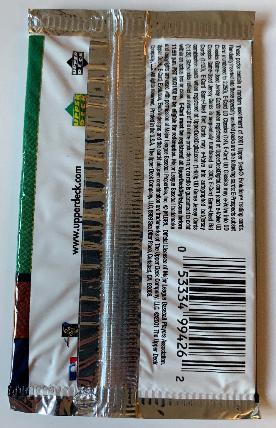 2001 Upper Deck Evolution MLB Baseball Card Pack, (1) Retail Pack (B7)