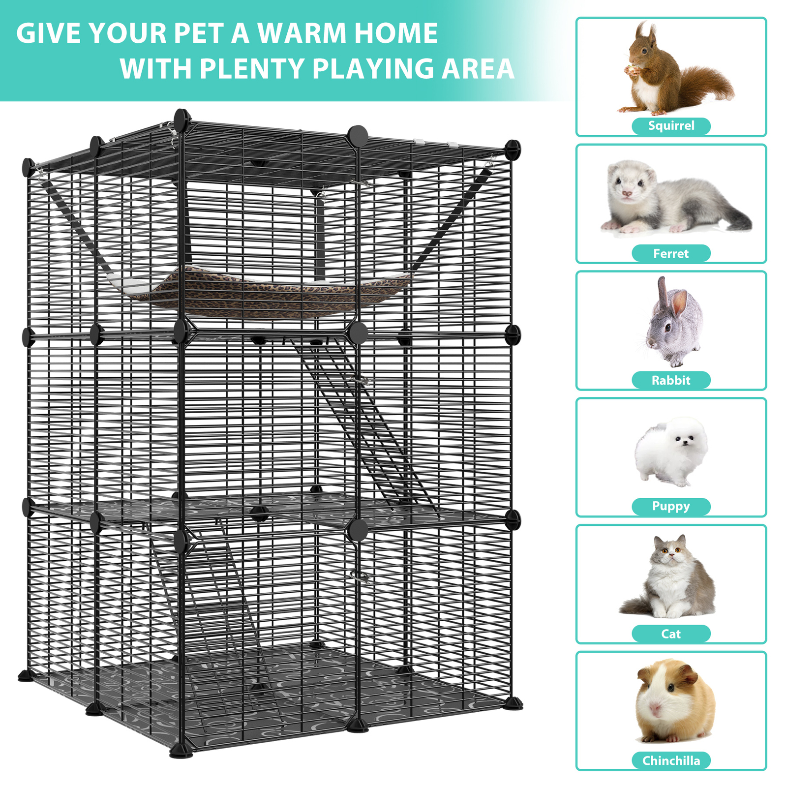 Large Cat Cage Enclosure Indoor DIY Cat Playpen Detachable Metal Wire Kennels