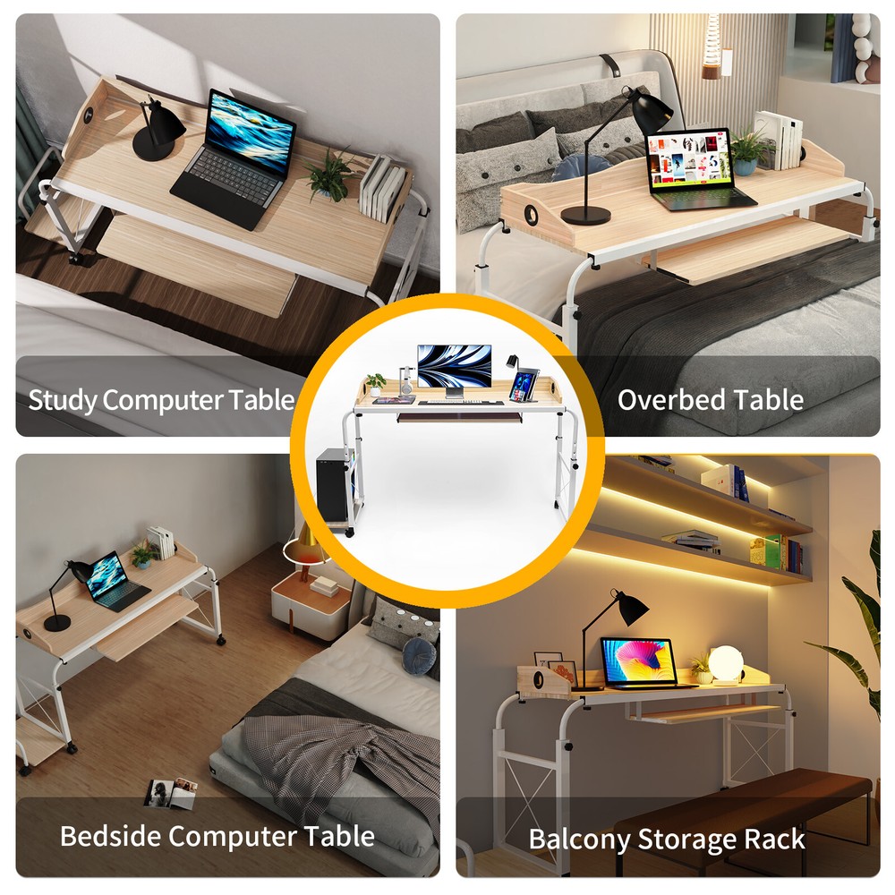 Mobile Adjustable Home Office Desk - Cross-Bed Stretchable & Movable Design