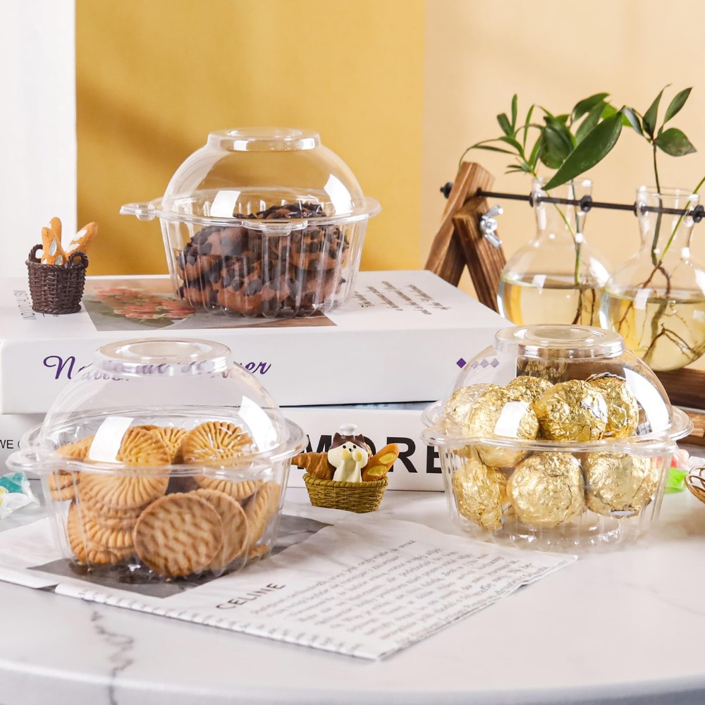 50 Pack Individual Cupcake Containers Plastic Cupcake Holders Deep Dome Cupcake
