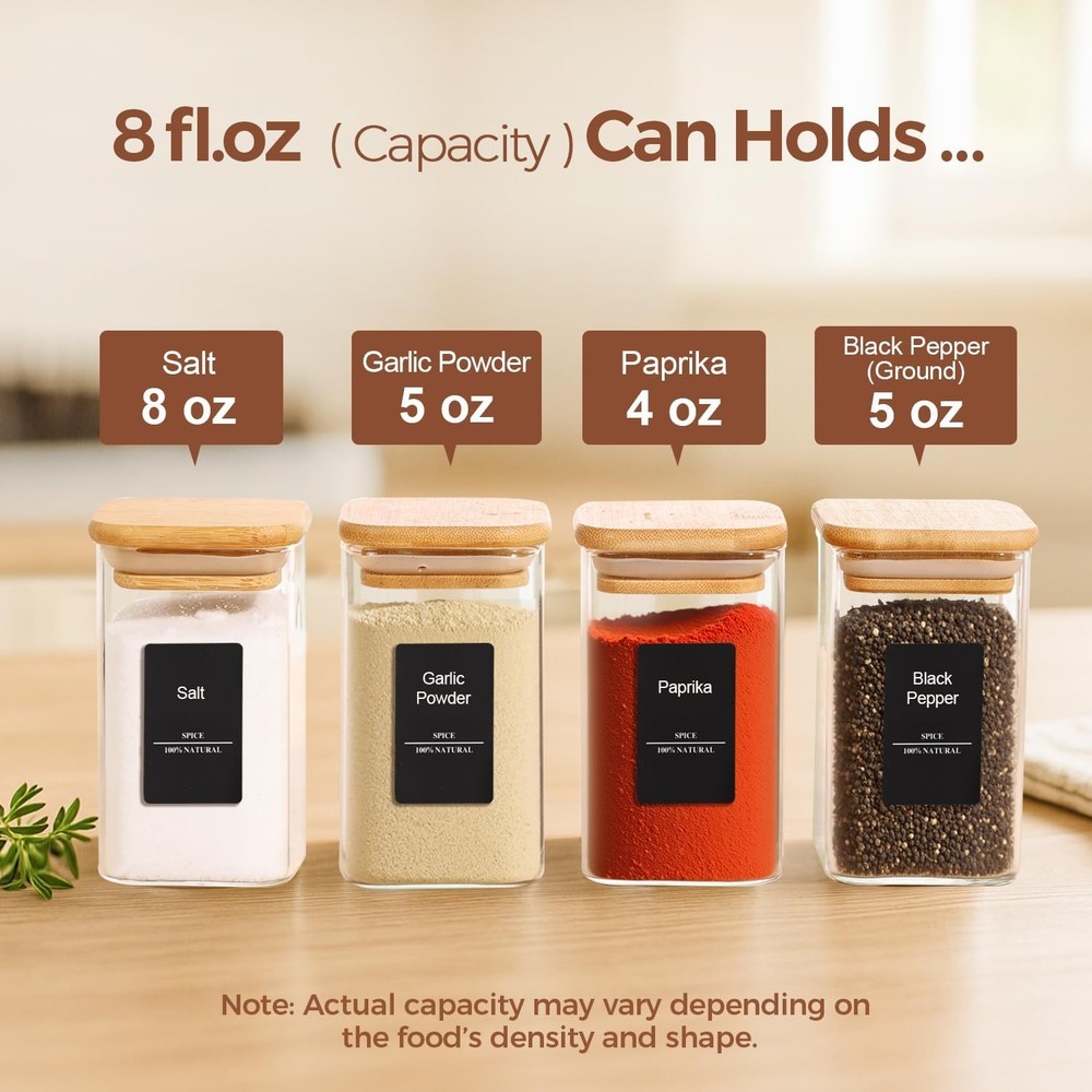 Spice Jars with Labels 8 oz 16Pack, Small Spice Containers Starter Set