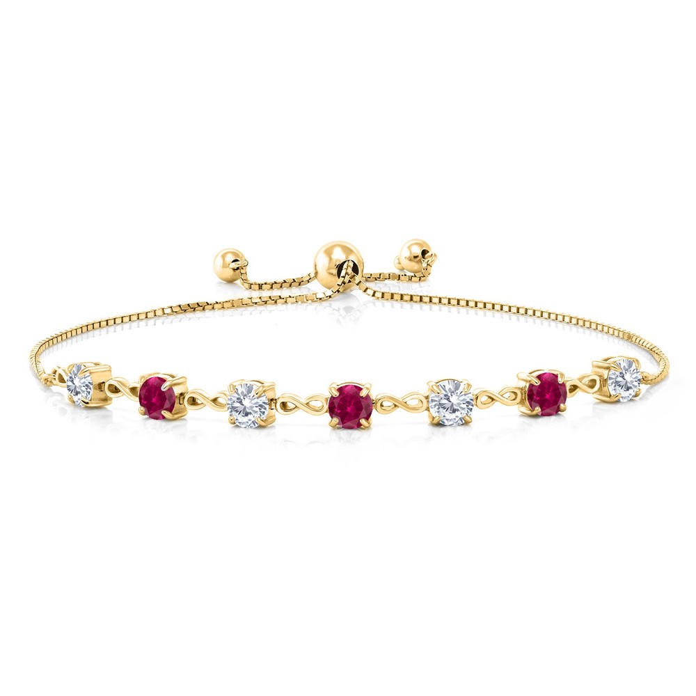 18K Yellow Gold Plated Silver Created Ruby Bracelet Set with Moissanite (2.52