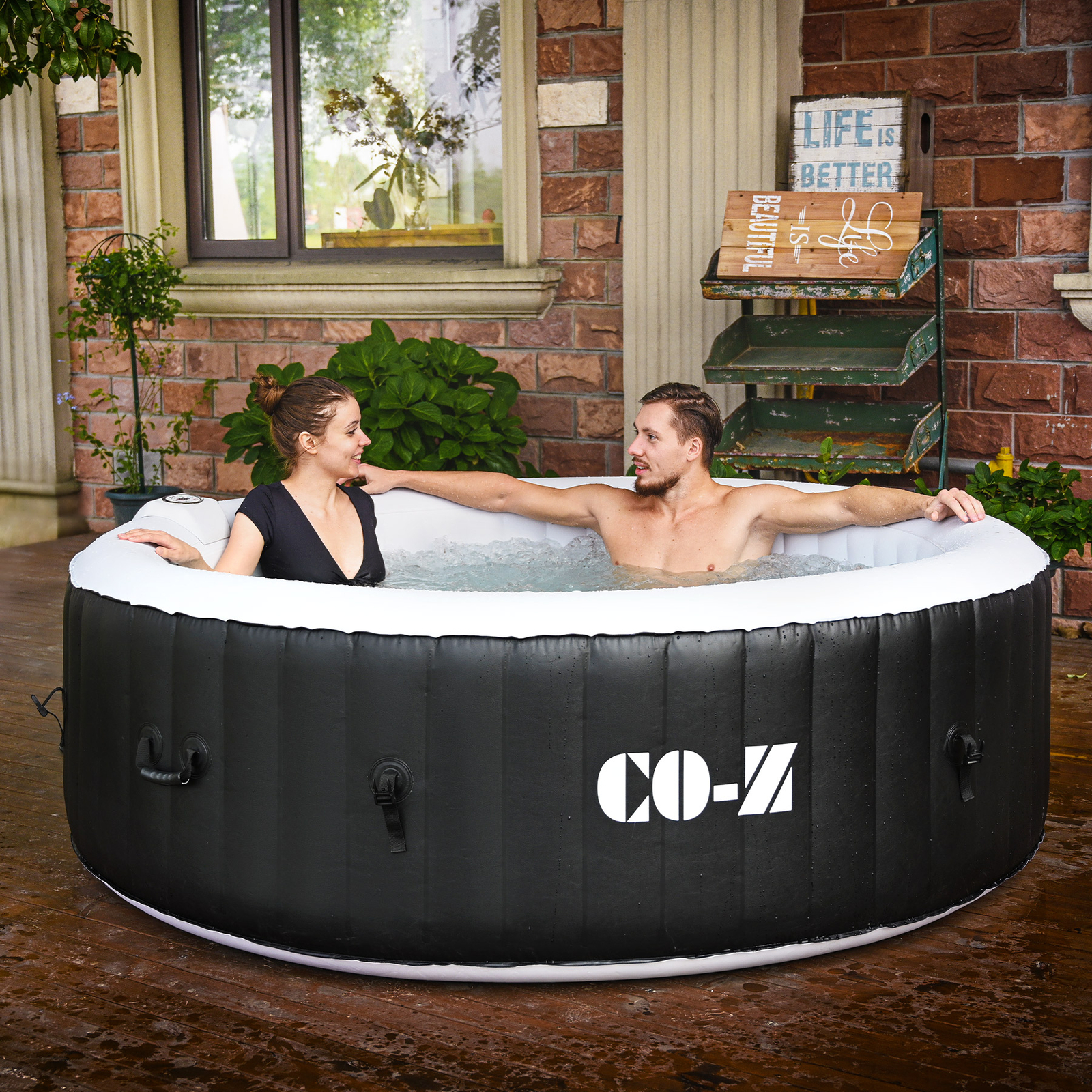 CO-Z Blow Up Hot Tub with 130 Jets for Sauna Pool Bath 6 Person Outdoor Spa Tub