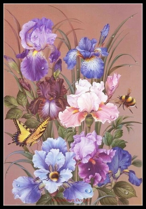 Butterfly, Wasp and Iris - DIY Chart Counted Cross Stitch Patterns Needlework