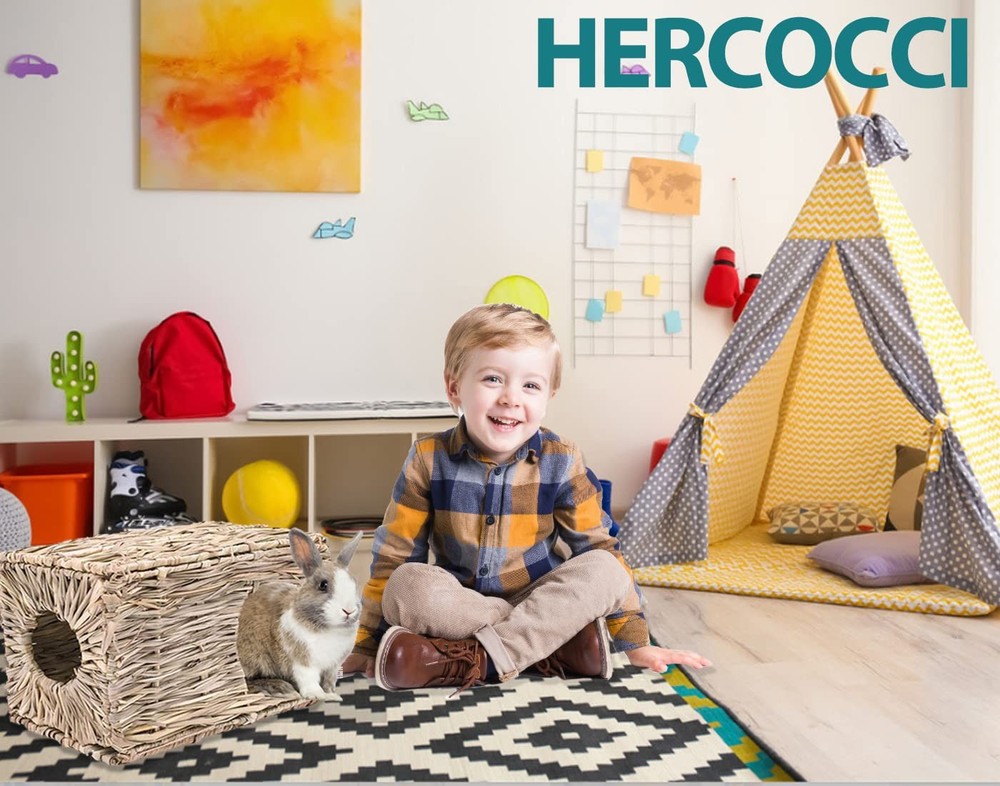 HERCOCCI Extra Large Grass House for Rabbit, Foldable Comfortable - Small An...