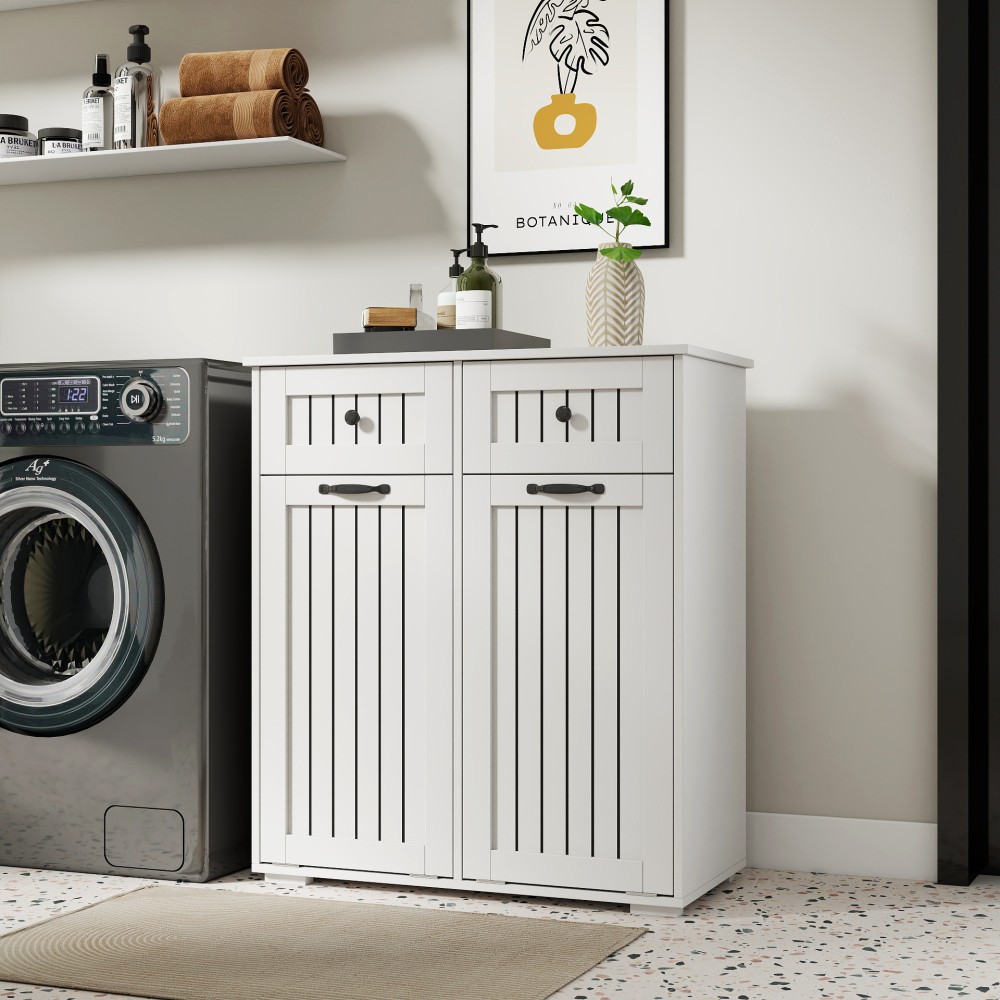 Laundry Cabinet with 2 Removable laundry basket and 2 Drawers