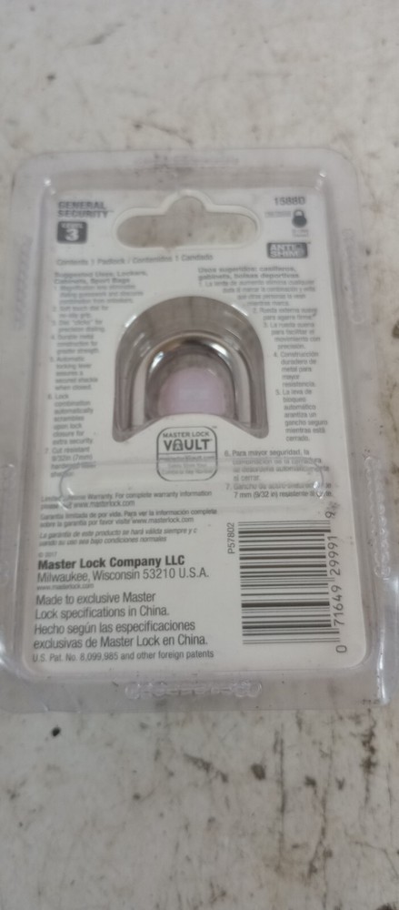 MASTER 1588D LARGE MAGNIFIED NUMBER COMBINATION LOCKER PADLOCK SILVER