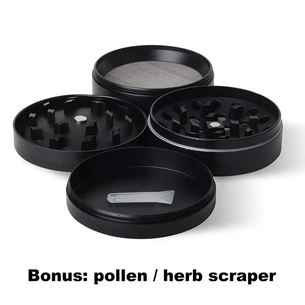 Extra Large Grinder 3 inch XL Herb & Spice, Tobacco Crusher 4 Piece (Black)