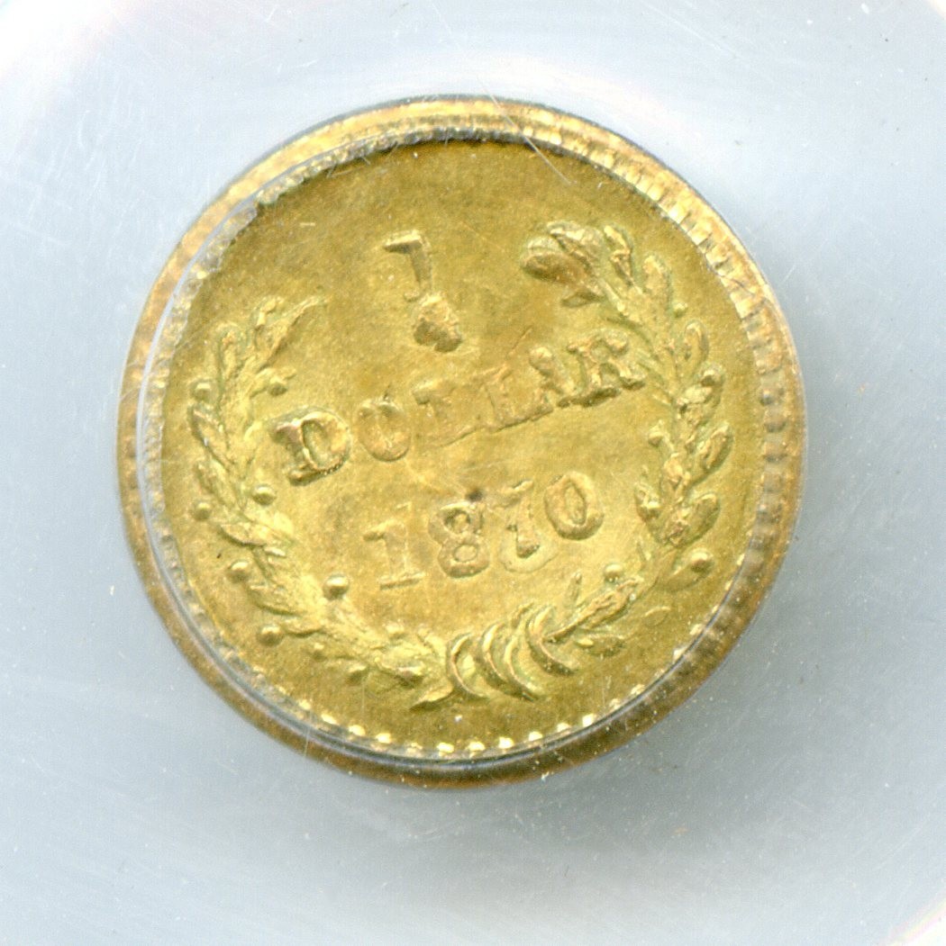 1870 1/4$ CALIFORNIA FRACTIONAL GOLD BG-808 / PCGS MS65 / FROSTED SURFACES