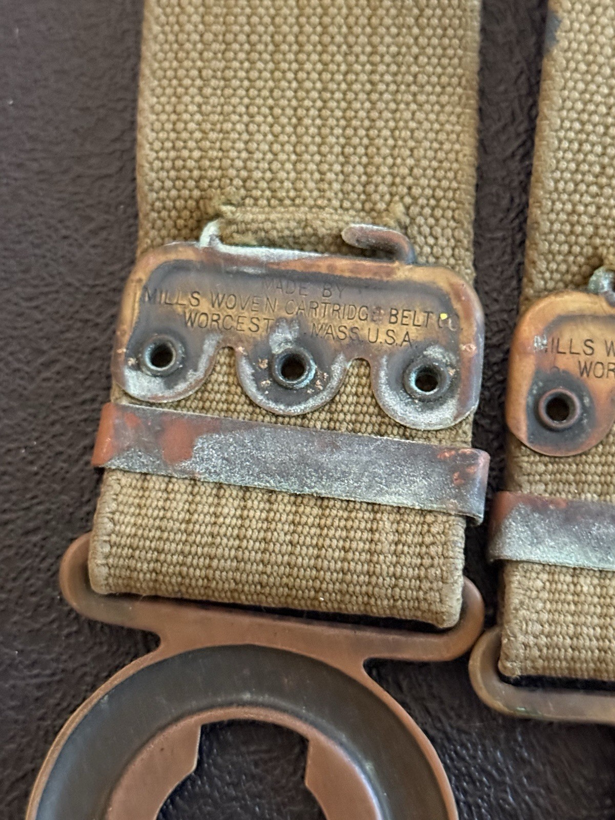 PRE-WWI US Army M1910 Mills Canvas Garrison Belt w/US Buckle, Interlocking