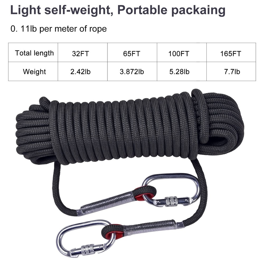 Climbing Rope, Rappelling Rope Black 100FT