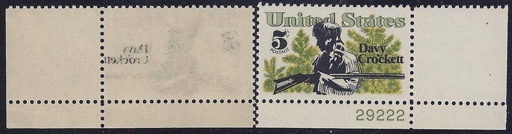 1330 - Black Reverse Offset Error / EFO "Davy Crockett" Plate# Single Mint NH