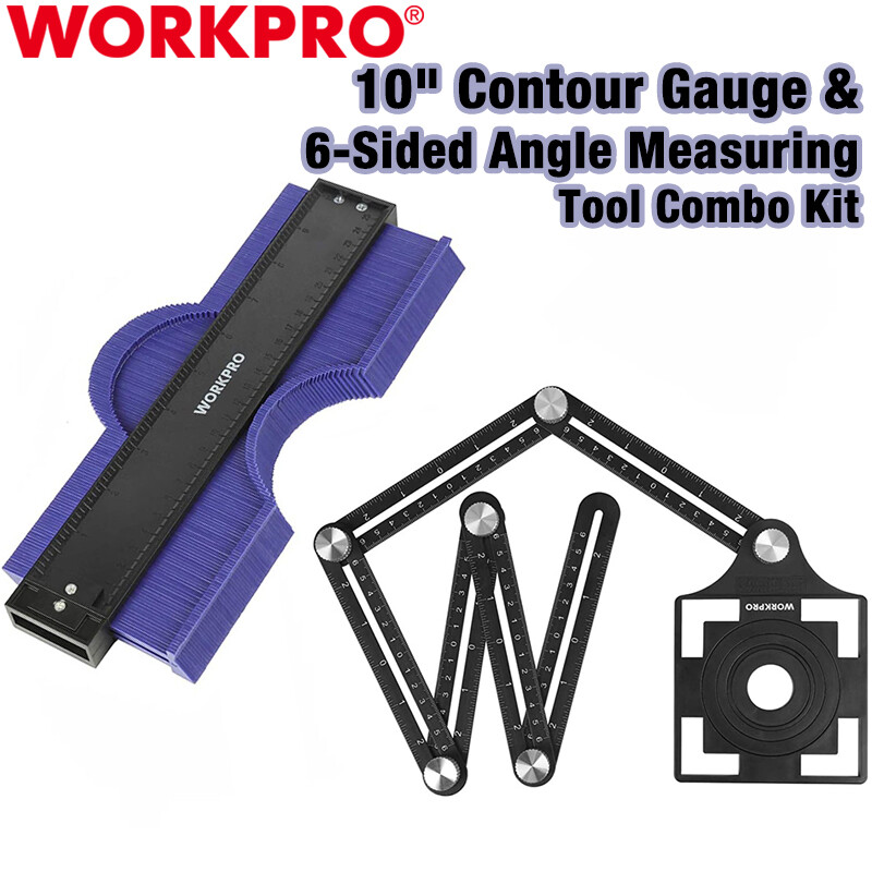 WORKPRO 10" Contour Gauge 6-Sided Angle Measuring Tool Combo Kit Angle Ruler Set