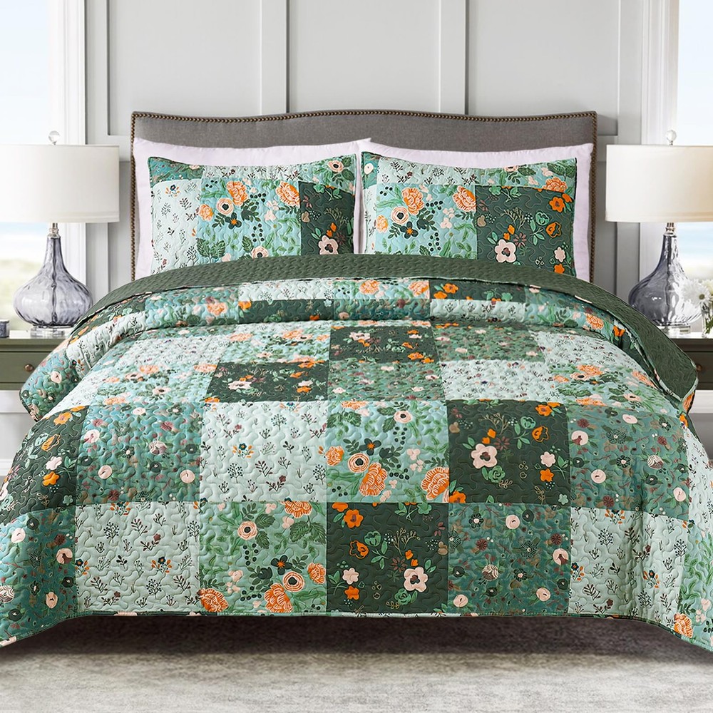 Exclusivo Mezcla Reversible Boho Quilts King (96"x104"), Patchwork Green
