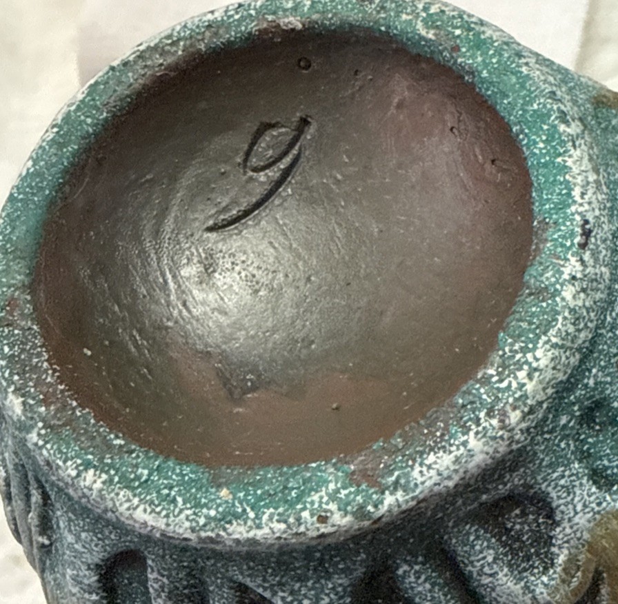 Ceramic Empty Wine Bottle Decor, Signed Beautiful Turquoise And Red