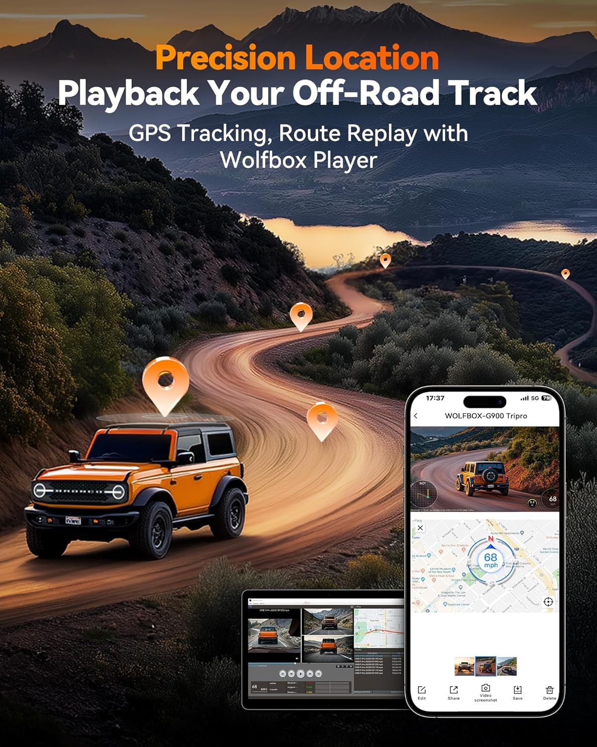 WOLFBOX G900 Tripro 3 Channel 4K Dash Cam Bumper STARVIS 2 WiFi Voice Control