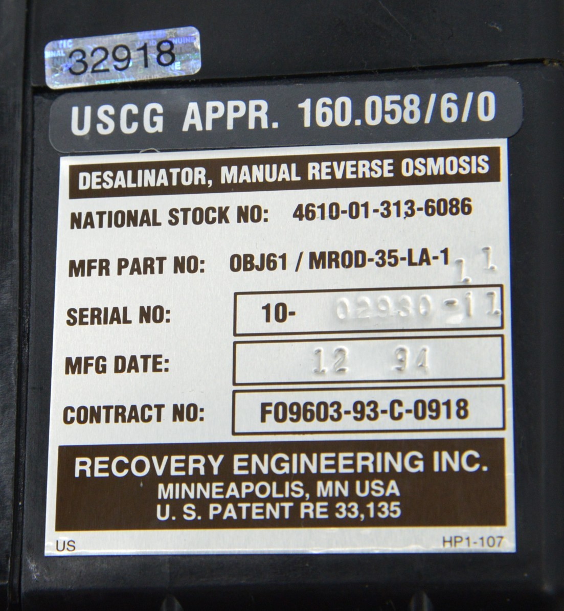 Katadyn Pur Recovery Engineering Desalinator Reverse Osmosis OBJ61 MROD-35-LA-1