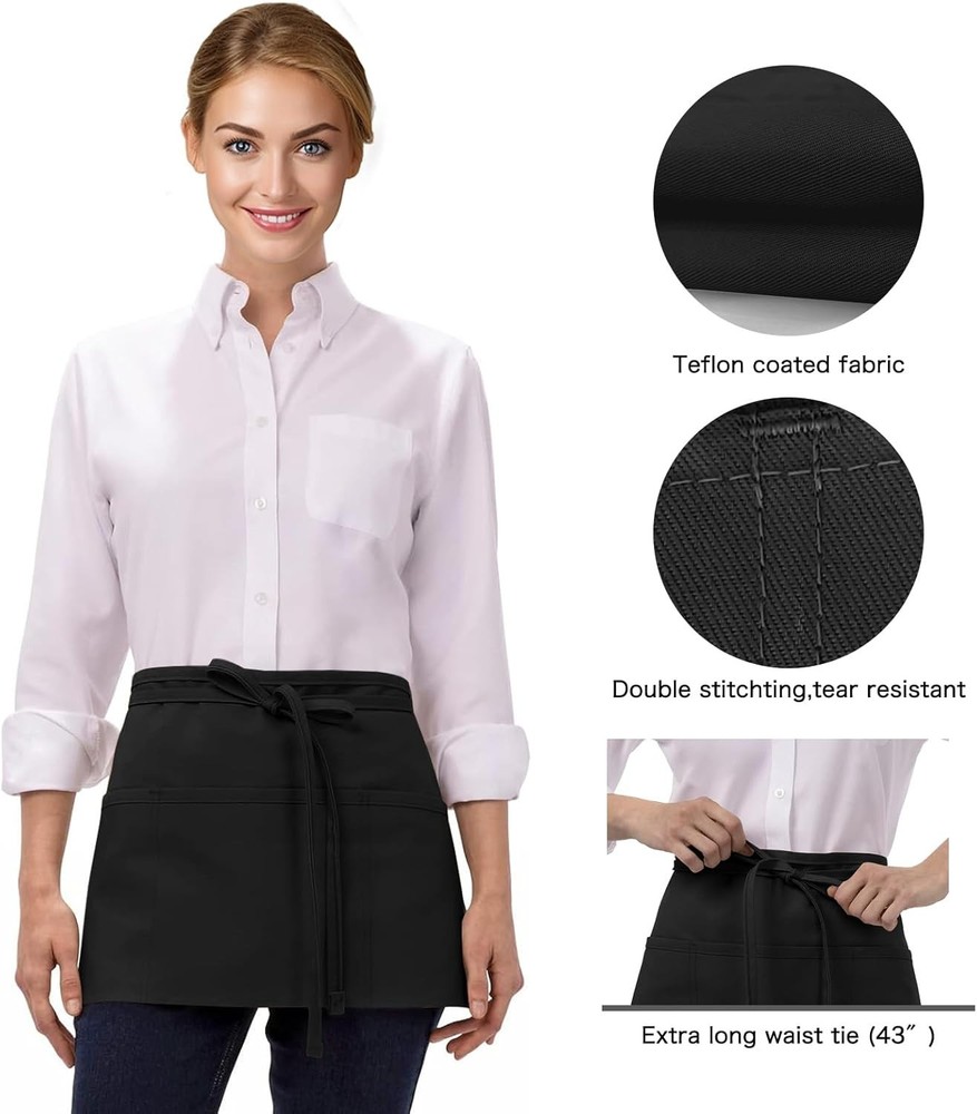 6 Pack Waitress Aprons with 3 Pockets - Server Aprons for Waiter, Extra Long ...