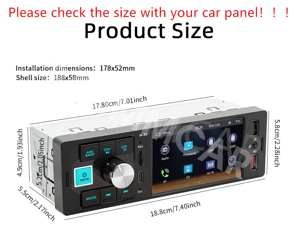Touch Screen Car Stereo MP5 Player Radio For Apple CarPlay Android Auto BT TF