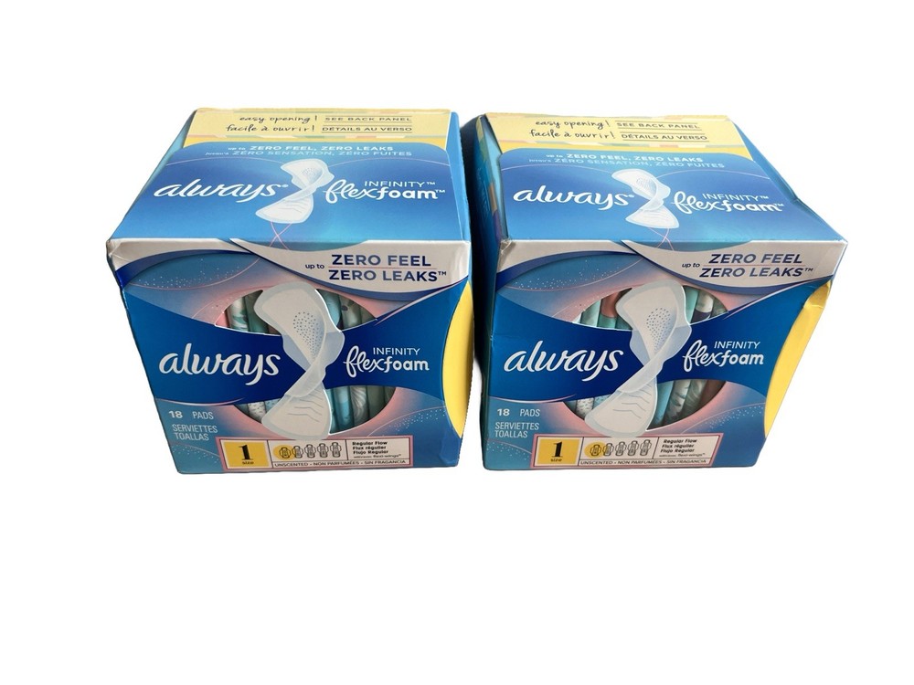 Always Infinity Flex Foam Size 1 Regular Blue Box, 18 Pads (2 Boxes)