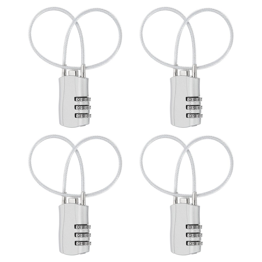 4 Pcs 3 Digit Luggage Cable Combination Lock with 12" Long Cable, Silver