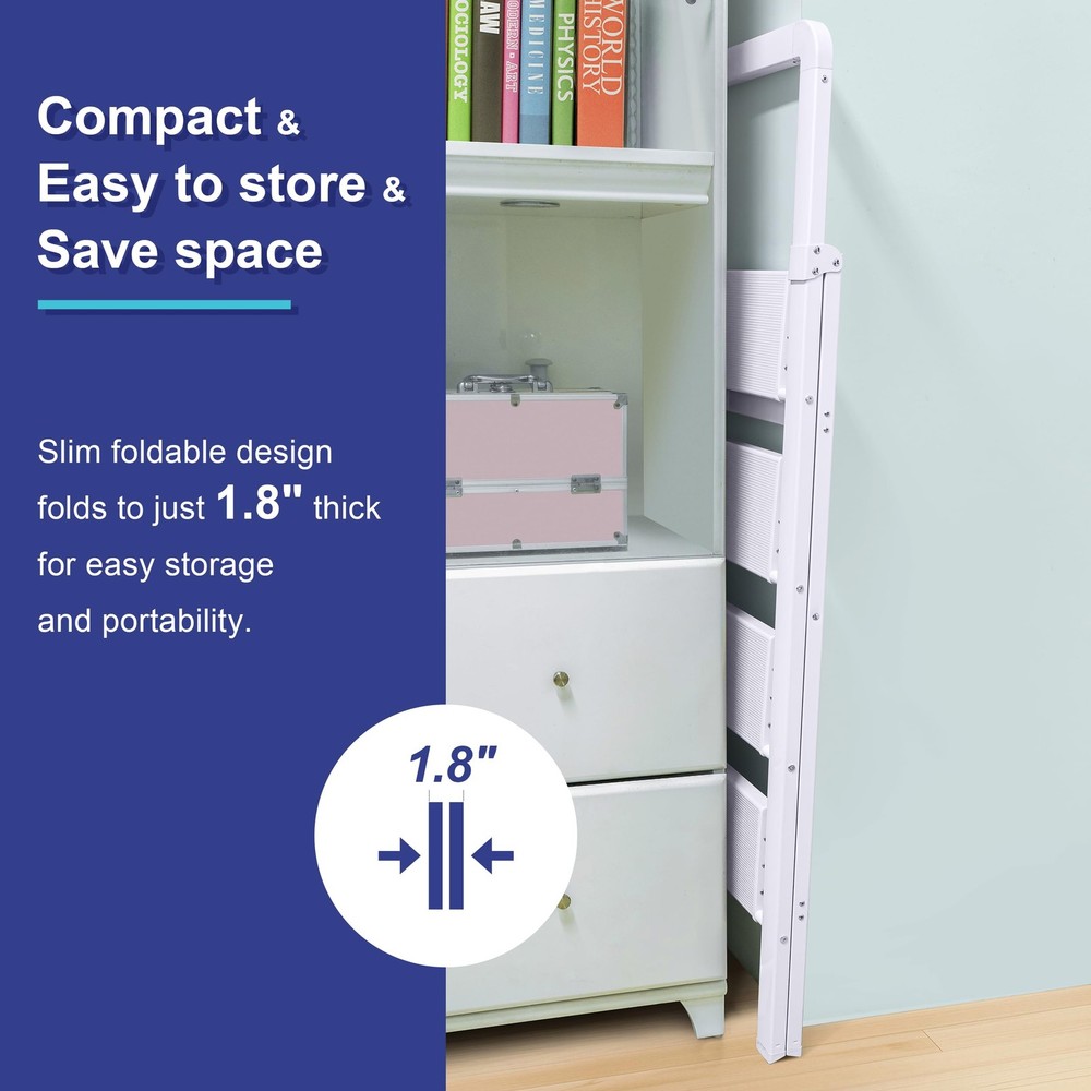 Step Ladder Folding 3Step White Finish Aluminum Foldable Step Ladders,AntiSli...