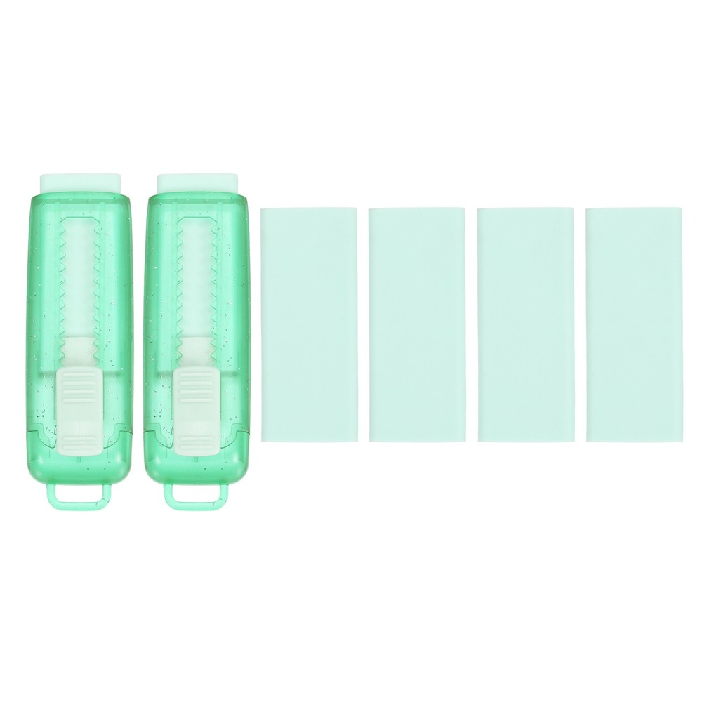 2+4Pack Erasers, Sliding Retractable Eraser Pencil Erasers, Transparent Green