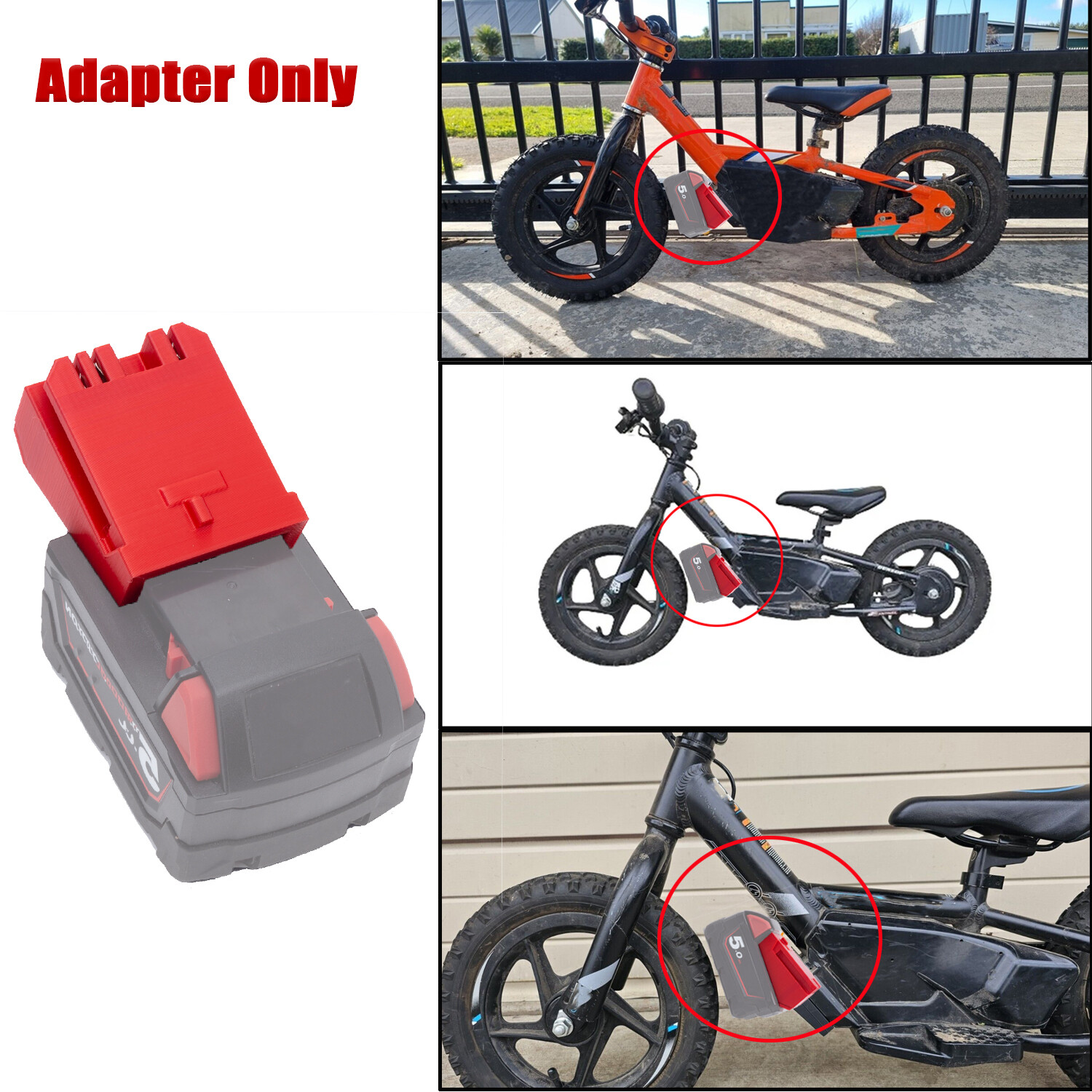 Adapter For Milwaukee 18V Li-Ion Battery To Fits On 12" 16" Stacyc Bikes