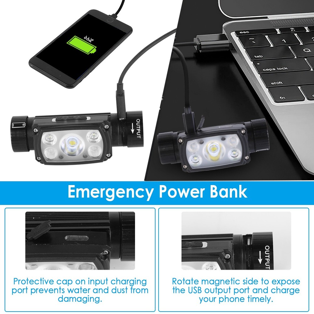 USB Rechargeable LED Headlamp Hand Wave Headlight Flashlight Torch Lamp 9 Modes
