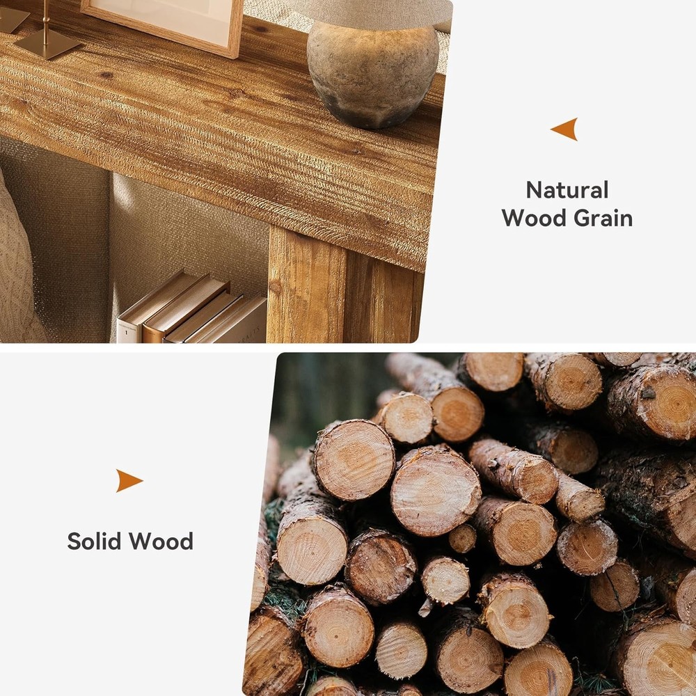 63'' Solid Wood Console Table Farmhouse Narrow Entryway Sofa Table with Storage