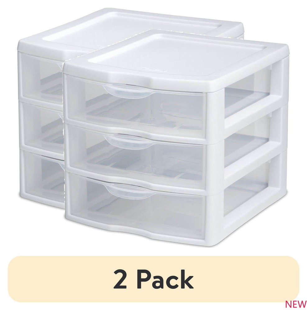 (2 pack)  Small 3 Drawer Desktop Unit, Plastic, White！