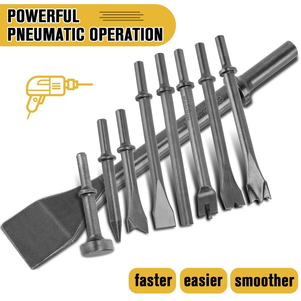 Air Hammer Bits Set 9pcs Pneumatic Hammer Chisel Bits Air Chisel Bits Air Hammer