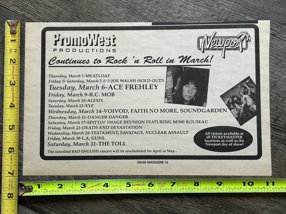 KISS Concert Ad ACE FREHLEY Trouble Walkin Tour Newport Club Ohio Vintage Kiss