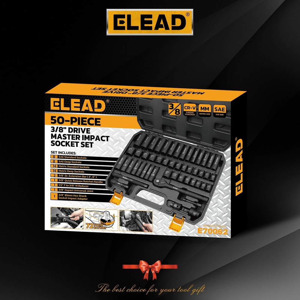 3/8'' Drive Impact Socket Set - 50-Piece Shallow & Deep Socket Set Metric and...