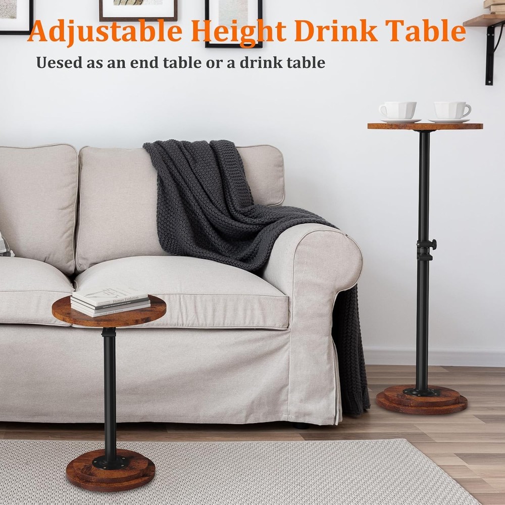 Drink Table Small Round Side Table 360° Swivel Height Adjustable Small Spaces