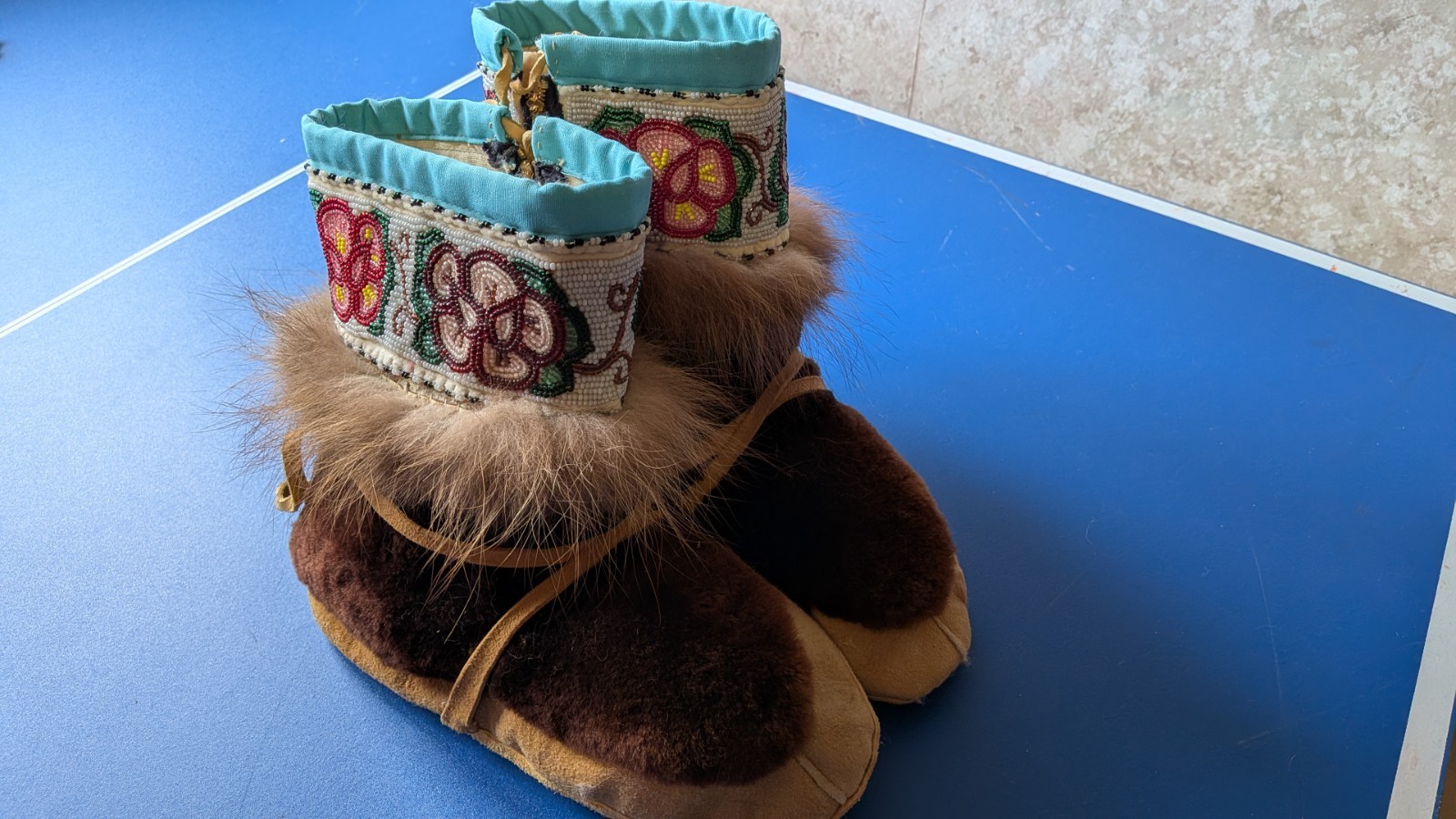 Vintage Authentic Native Alaskan Hand Beaded Mukluks with real Leather and Fur